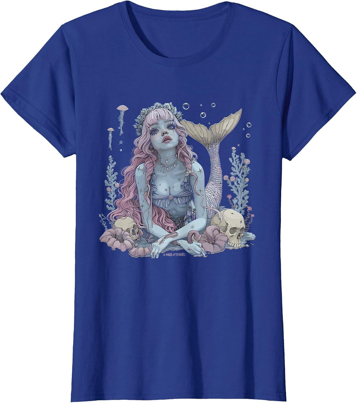 Dark Mermaid Art Gothic Mermaidcore Nautical Ocean Goth T-Shirt - Royal Blue