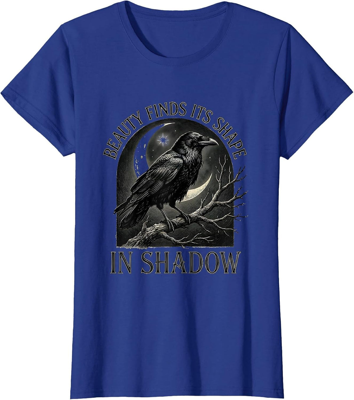 Women's Beauty Finds Its Shape In Shadow Vintage Gothic Edgar Allan T-Shirt - Royal Blue