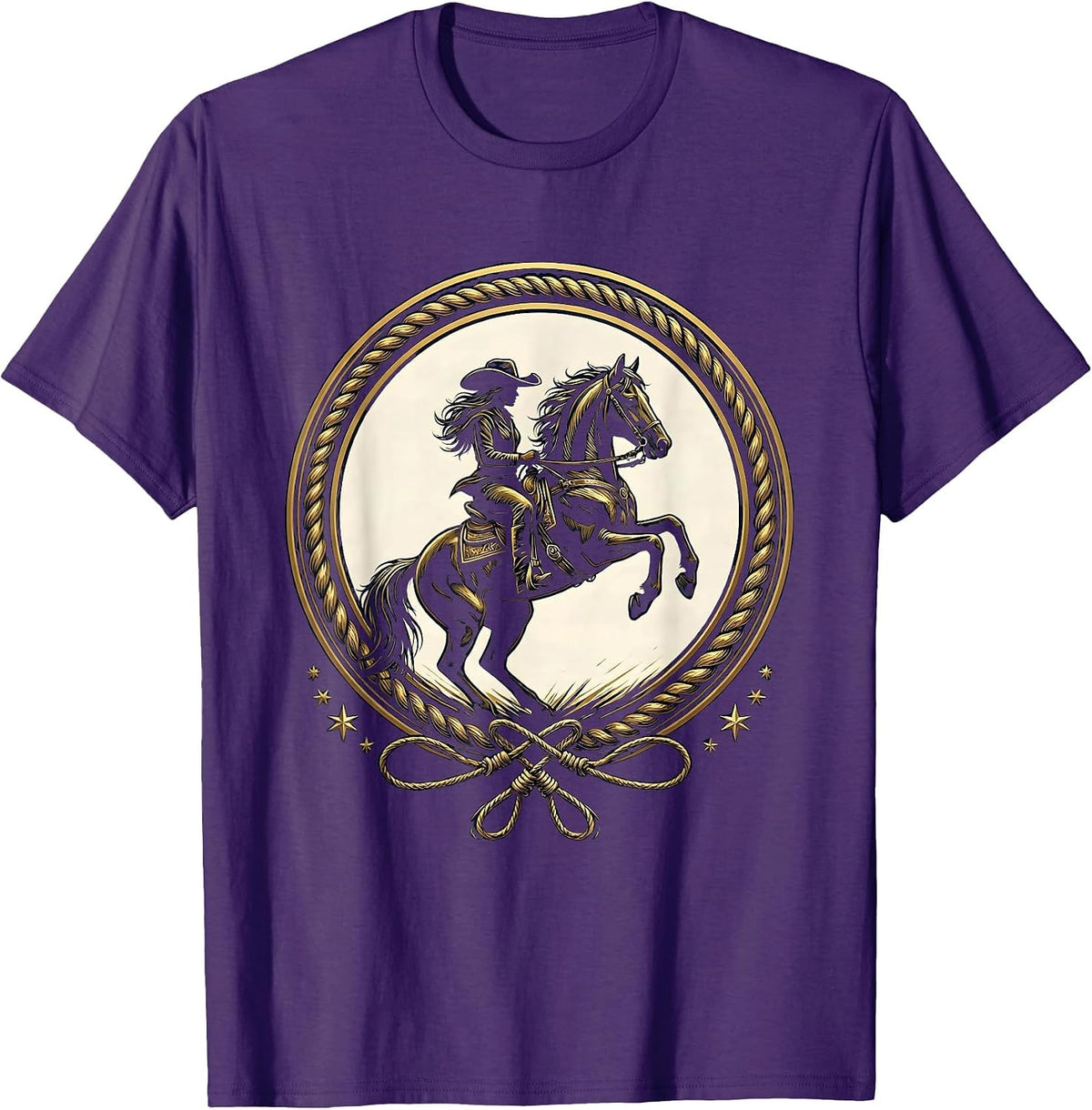 Cowboy Horseback Rider Wide Brim Hat Illustration T-Shirt - Purple