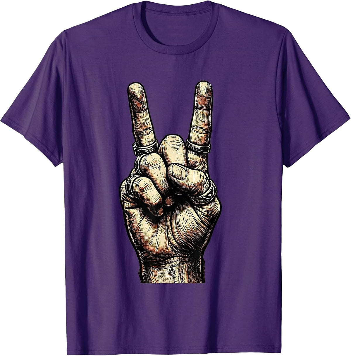 Devil Horns Hand Sign Rock Music Graphic T-Shirt - Purple