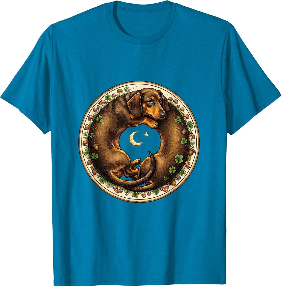 Dachshund Chasing Its Own Tail Funny Dog T-Shirt - Sapphire Blue