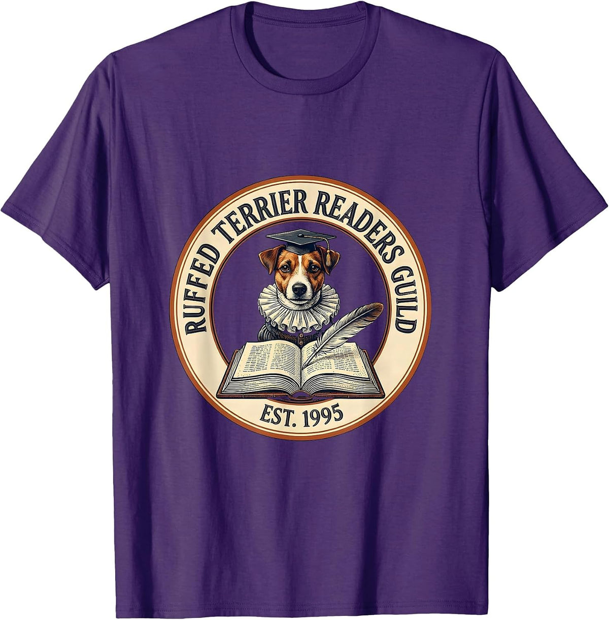 Ruffed Terrier Readers Guild Est 1995 Vintage Book Lover Dog T-Shirt - Purple