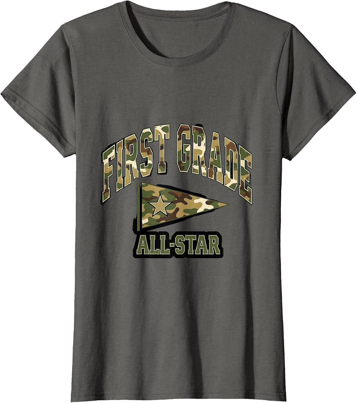 Women's First Grade All-Star Camo Back To School Boys Teachers First T-Shirt - Asphalt Grey