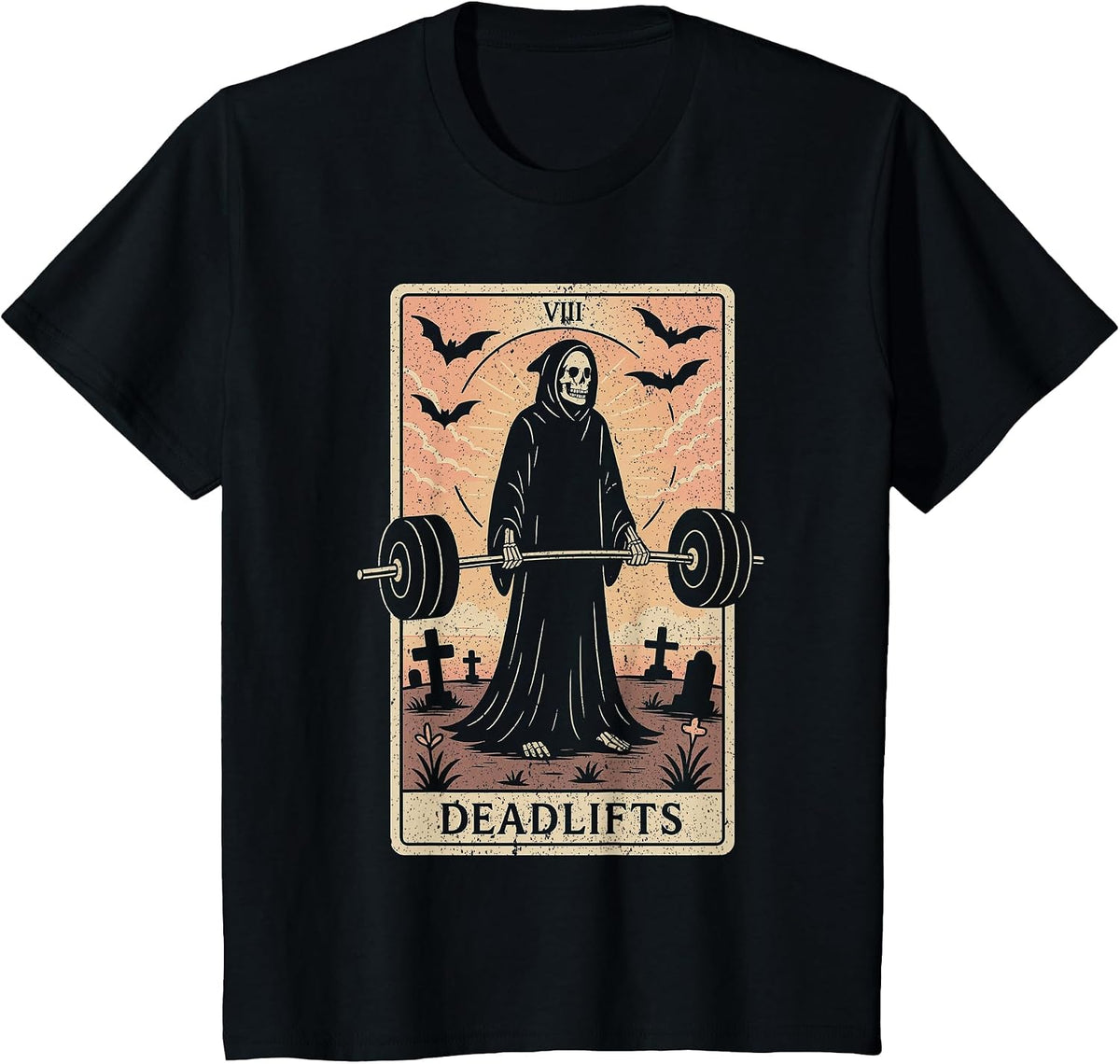 Tarot Card Deadlifts Grim Reaper Weightlifting Workout Gym T-Shirt - Black