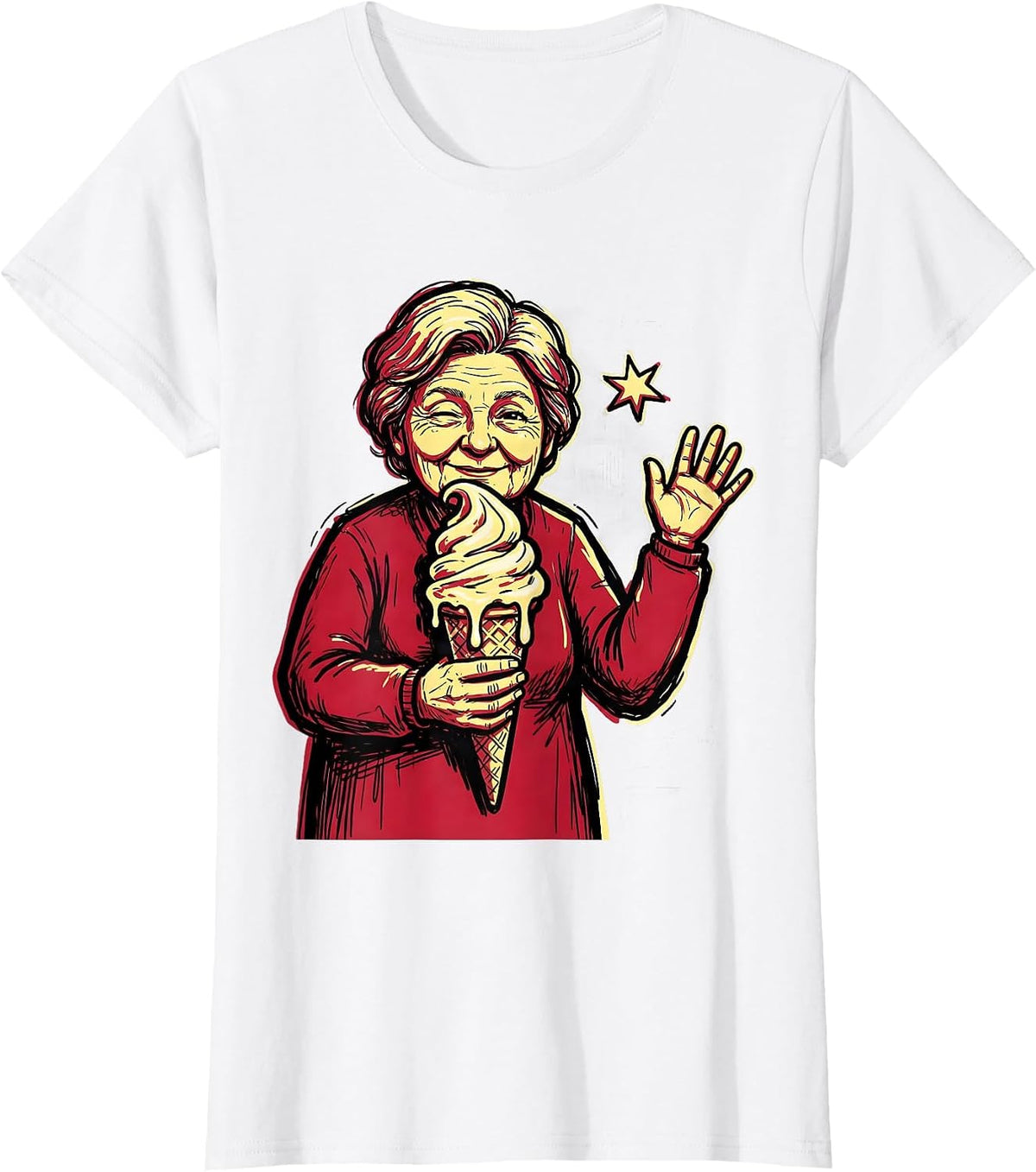 Cheerful Gigi Grandma Marker Outline Ice Cream Cone Humor T-Shirt - White