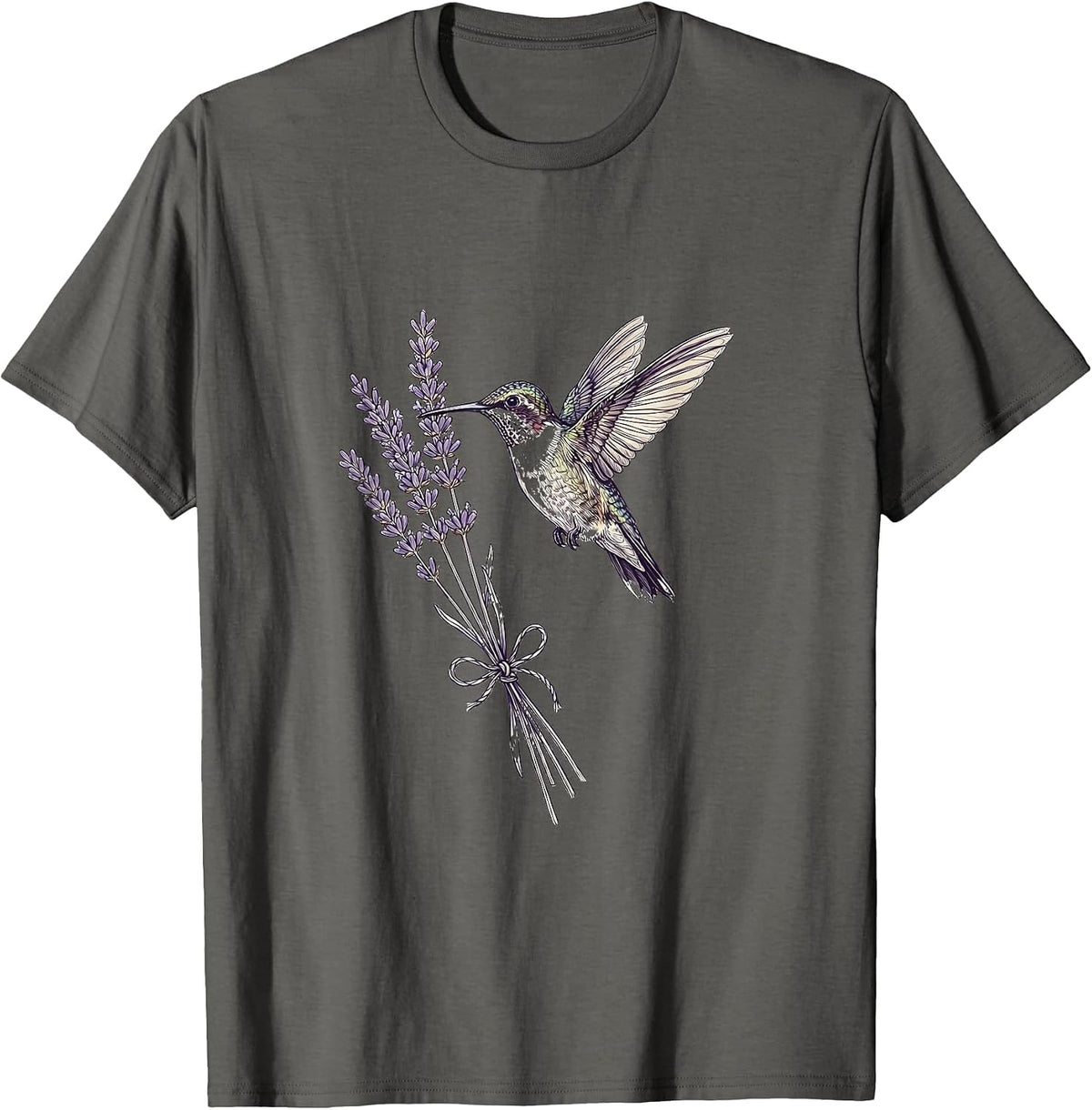 Men's Hummingbird Lavender Bouquet Floral Aesthetic T-Shirt - Asphalt Grey