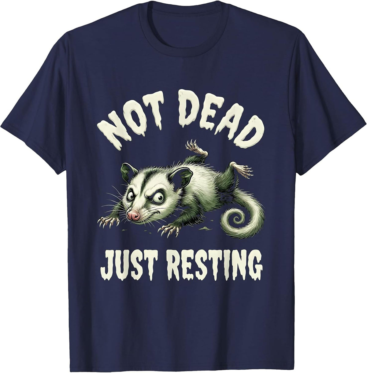 Men's Not Dead Just Resting Funny Opossum Design T-Shirt - Navy Blue