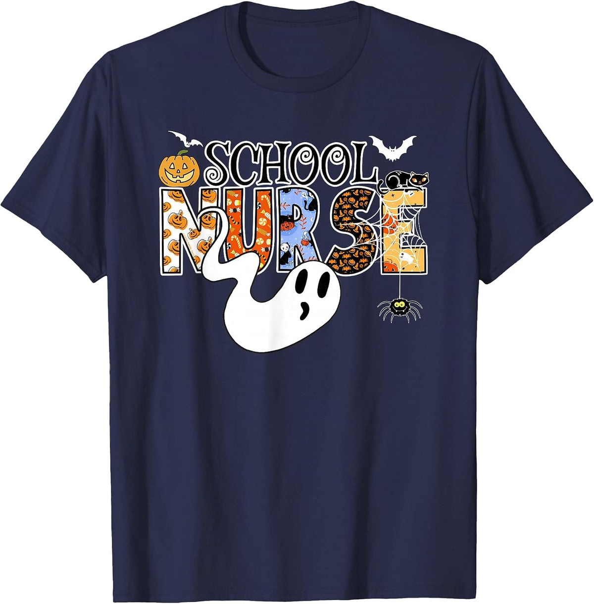 Fun School Nurse Halloween Costume School Nurse Halloween T-Shirt - Navy Blue