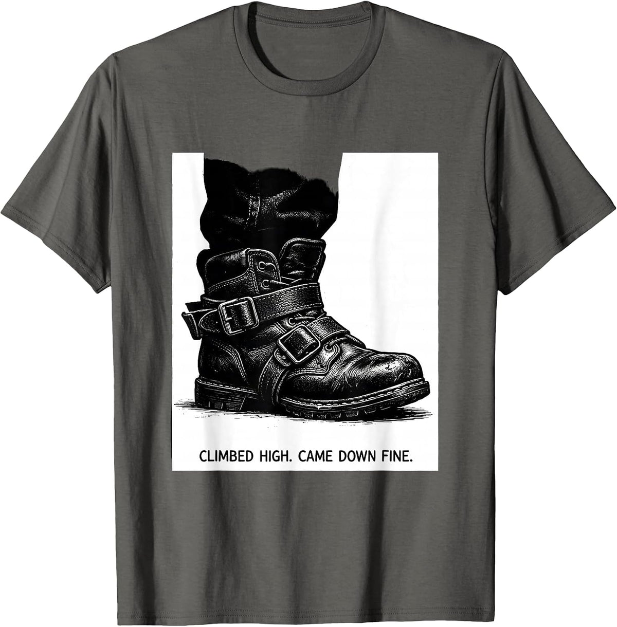 Men's Climbed High Came Down Fine Funny Electrician Skeleton Trade T-Shirt - Asphalt Grey