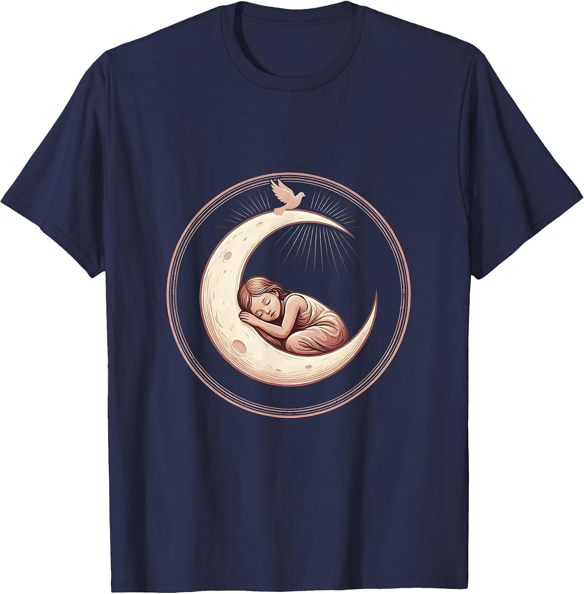 Crescent Moon Sleeping Figure Suicide Prevention T-Shirt - Navy Blue