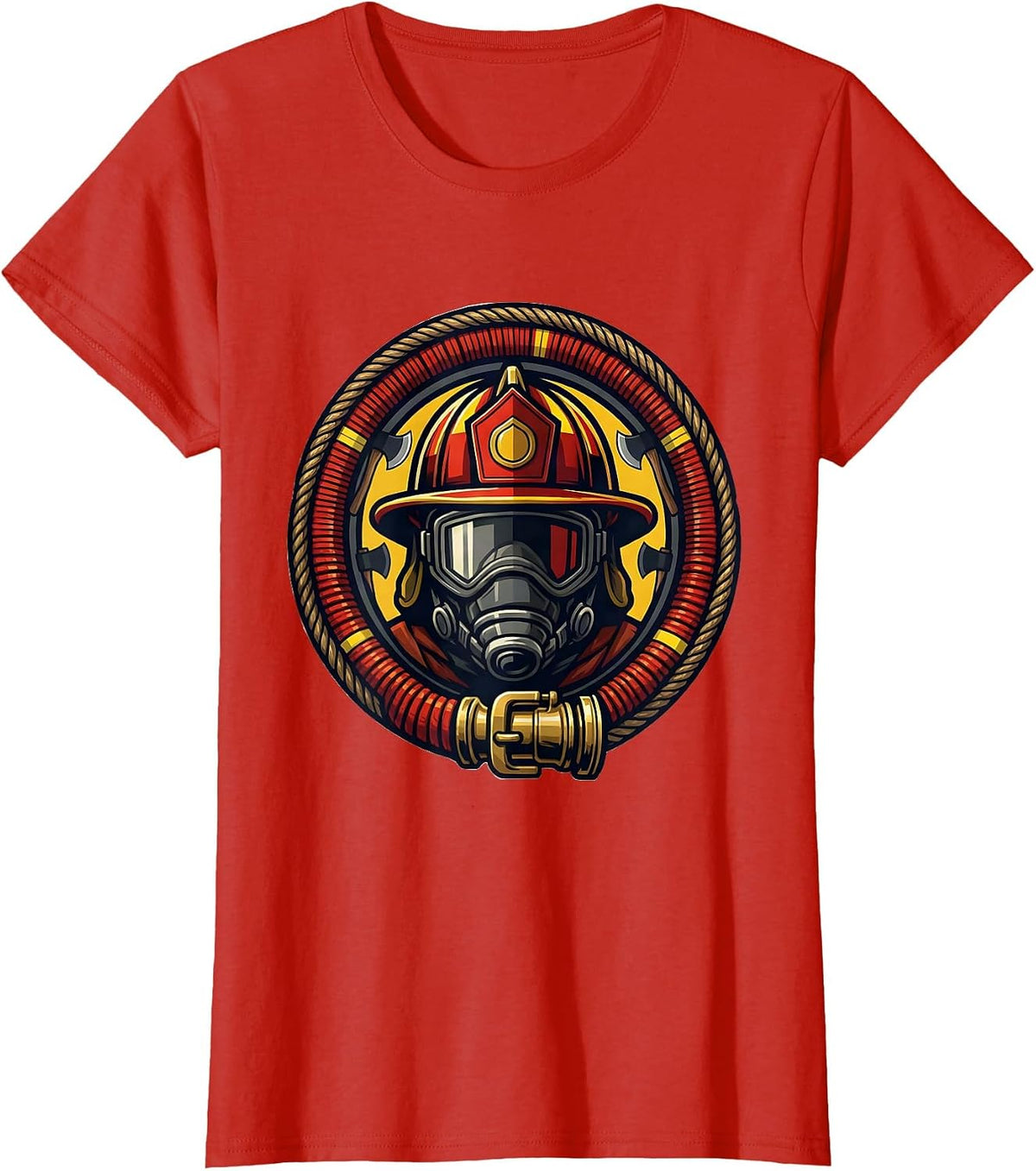 Women's Firefighter Fire Hose Coiled Badge Graphic T-Shirt - Red