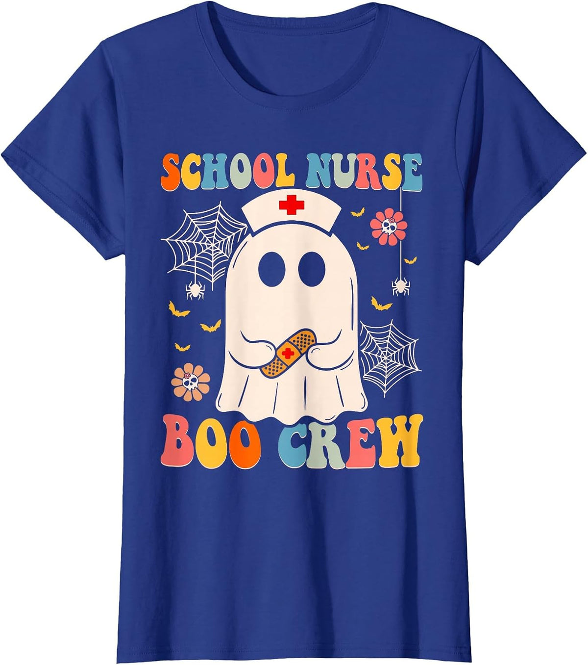 Groovy School Nurse Boo Crew Nurse Funny Ghost Halloween T-Shirt - Royal Blue
