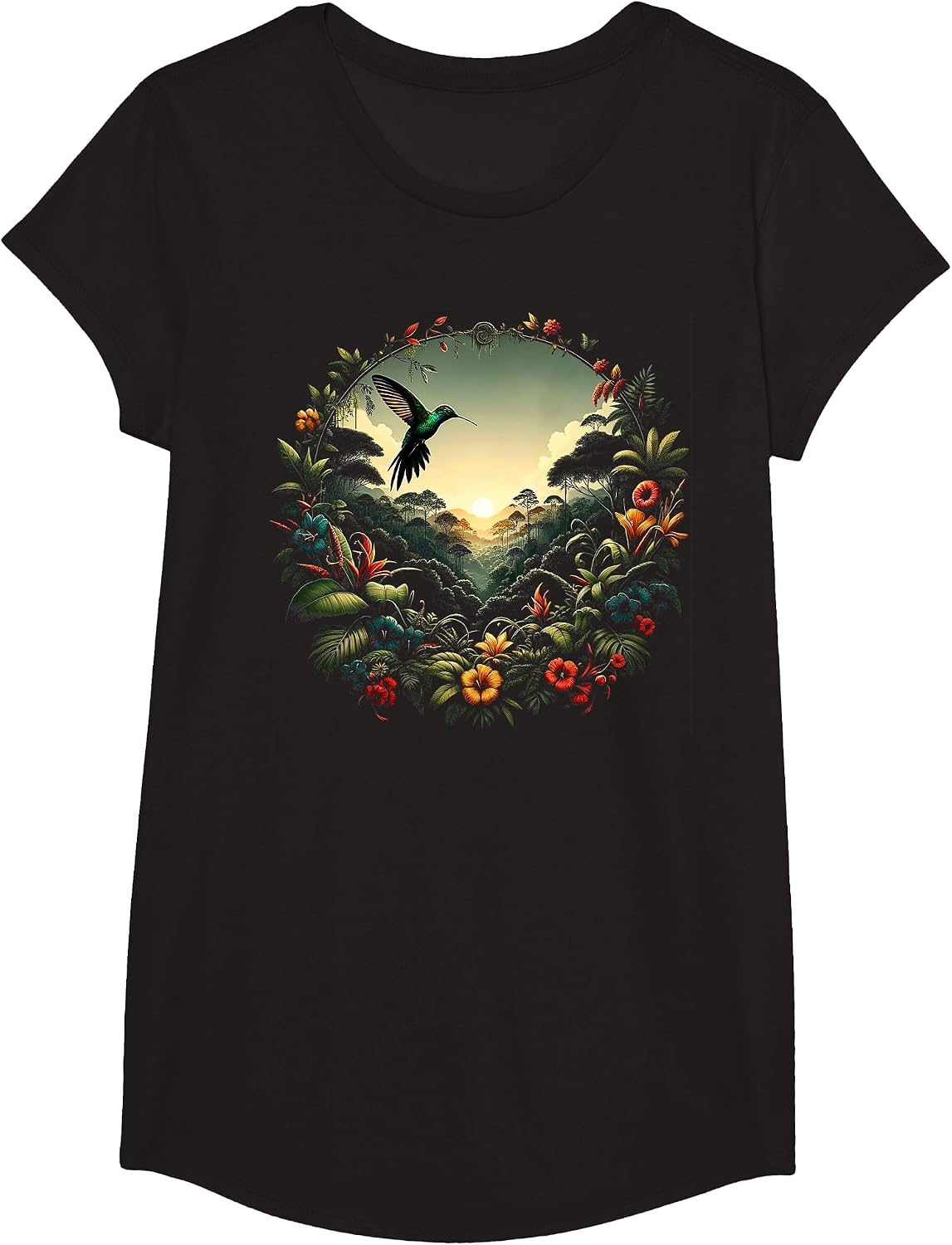 Hummingbird Beautiful Bird Watcher Floral Colibri Outfit T-Shirt - Girls Black