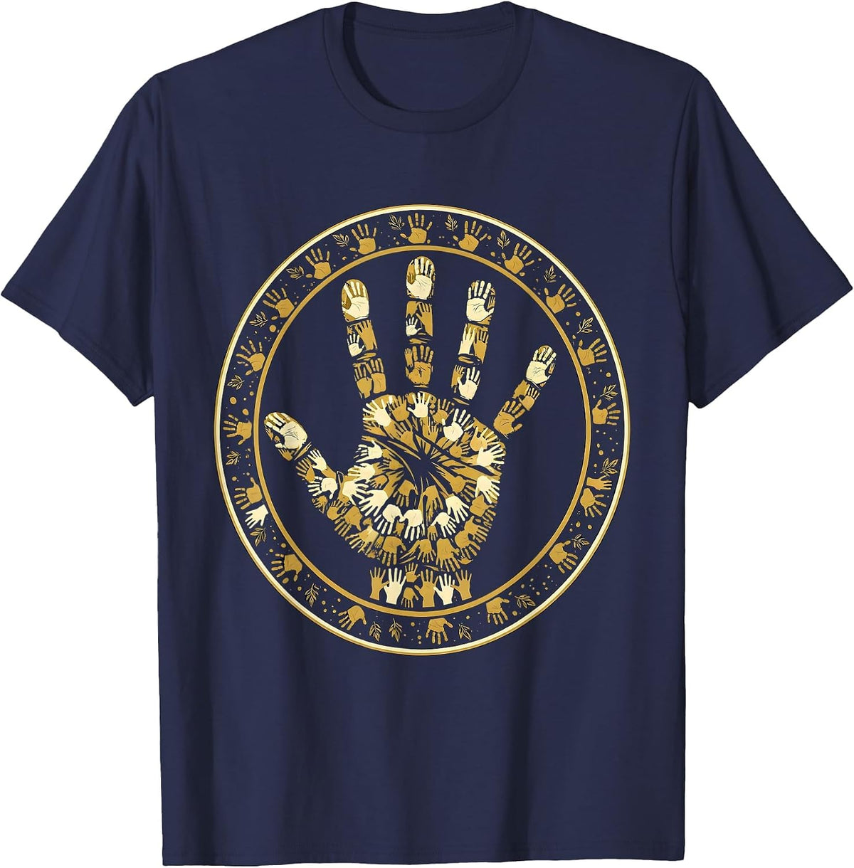 Men's Preschool Teacher Handprint Art Illustration T-Shirt - Navy Blue