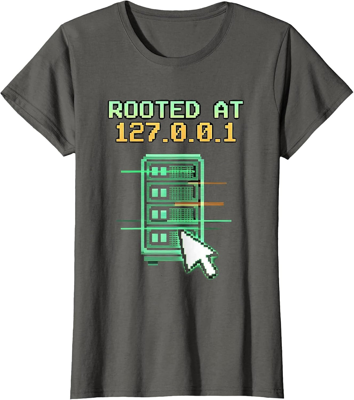 Women's Rooted At 127.0.0.1 Pixel Art Programmer Humor T-Shirt - Asphalt Grey
