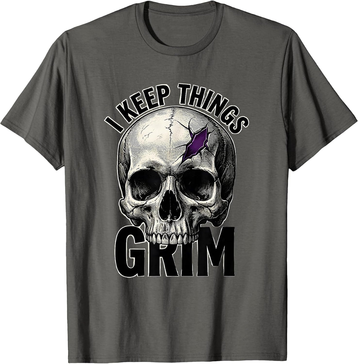 Men's I Keep Things Grim Horror Skull Punk Streetwear Alternative T-Shirt - Asphalt Grey