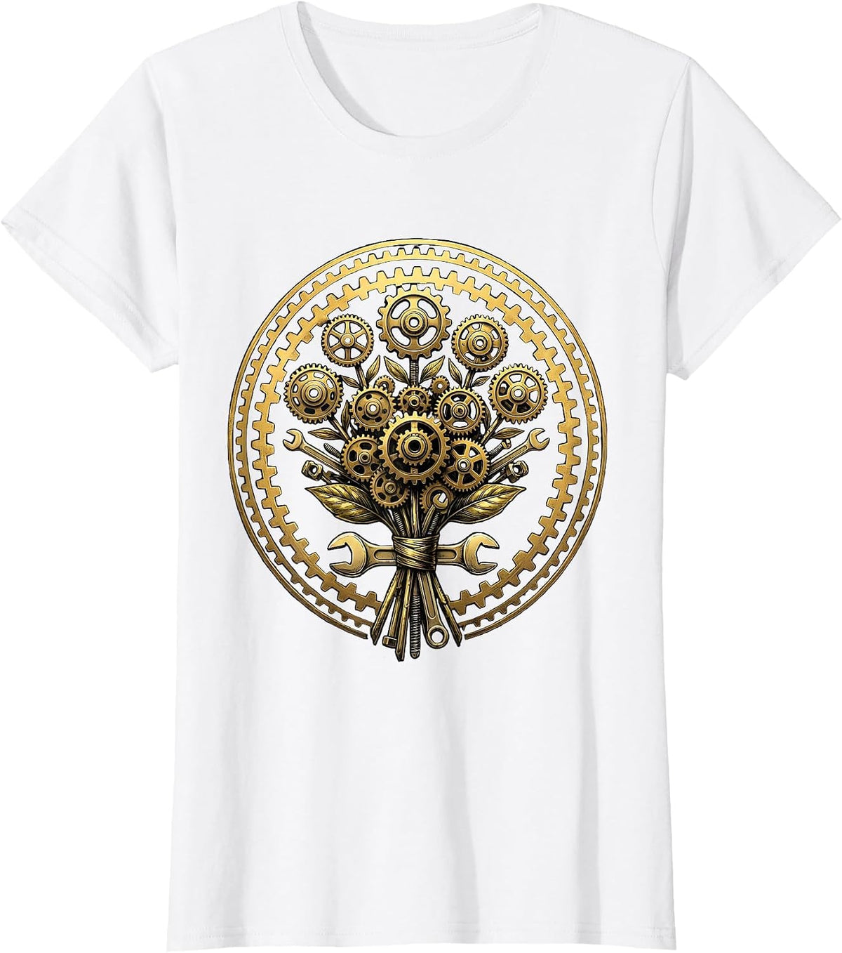 Labor Day Gear and Cog Wheel Bouquet Design T-Shirt - White