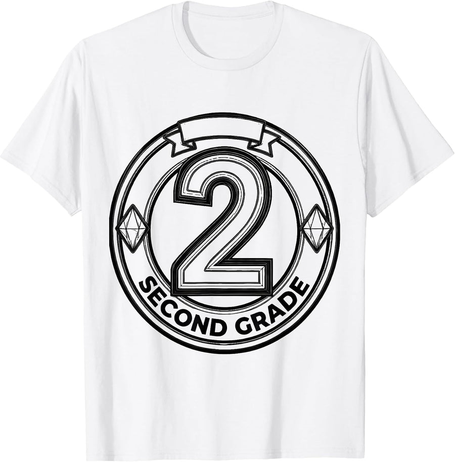 Men's Second Grade Line Art Teacher Back To School Typography Team T-Shirt - White