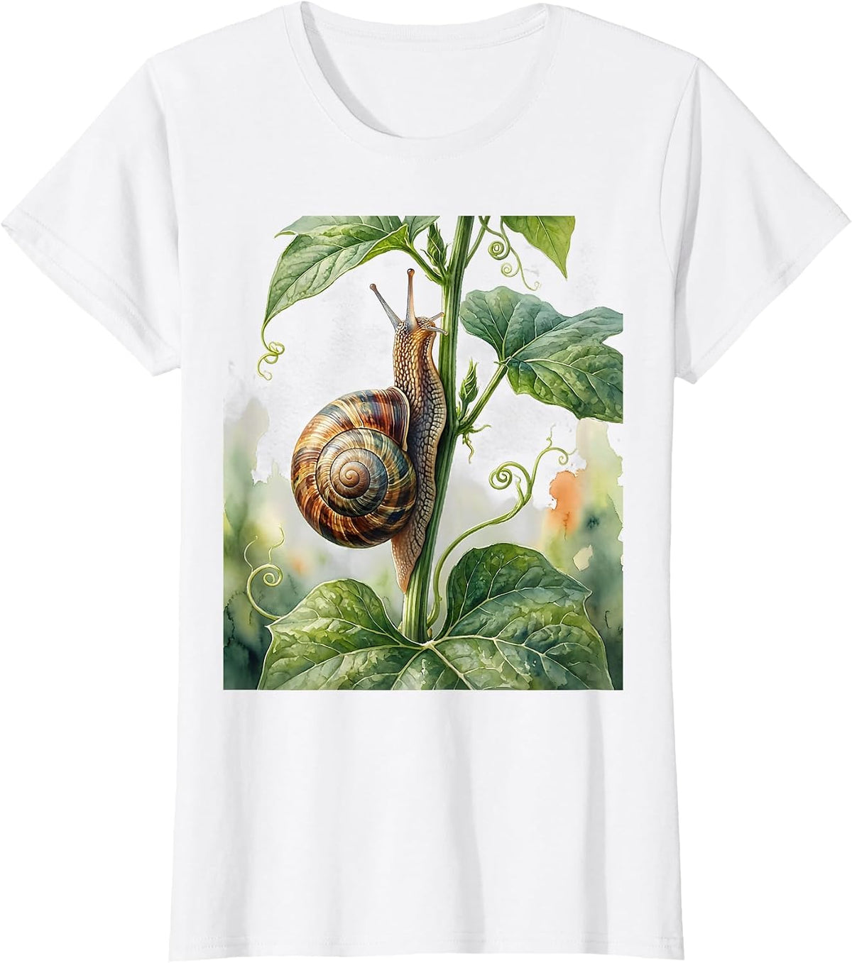Snail Climbing Garden Stalk Nature Illustration T-Shirt - White