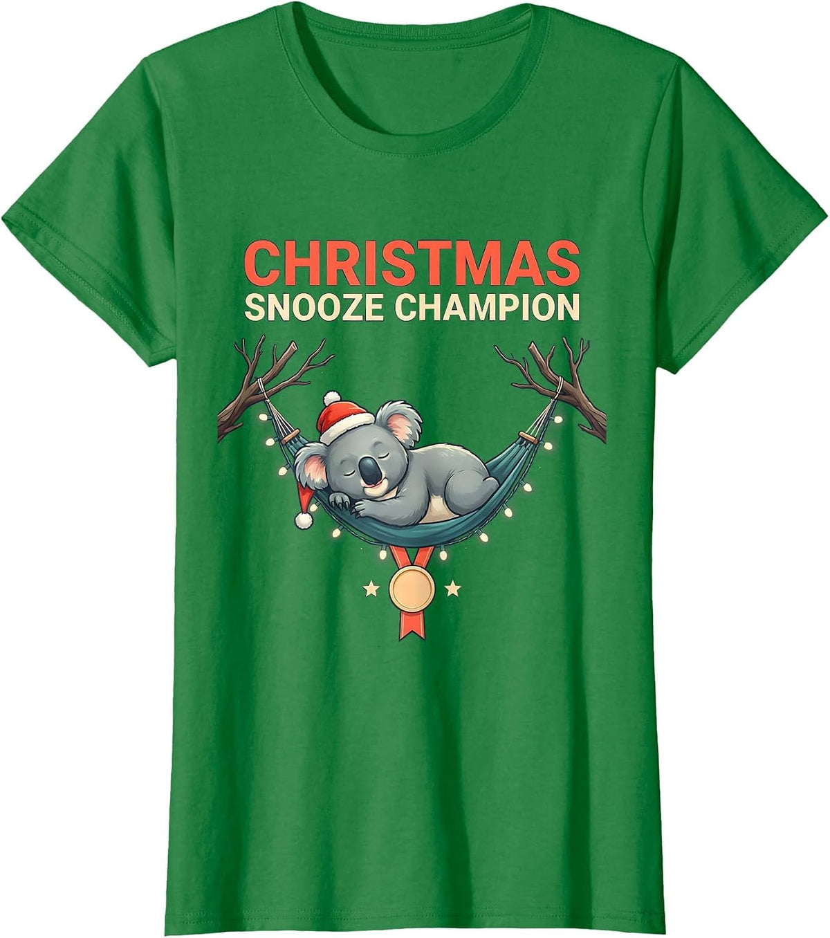 Women's Christmas Snooze Champion Funny Koala Lover Cute Australian T-Shirt - Kelly Green
