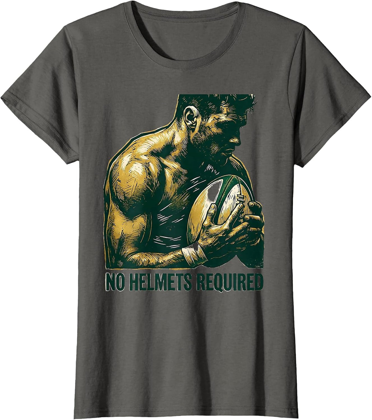 Women's No Helmets Required Linocut South African Rugby Bokke T-Shirt - Asphalt Grey