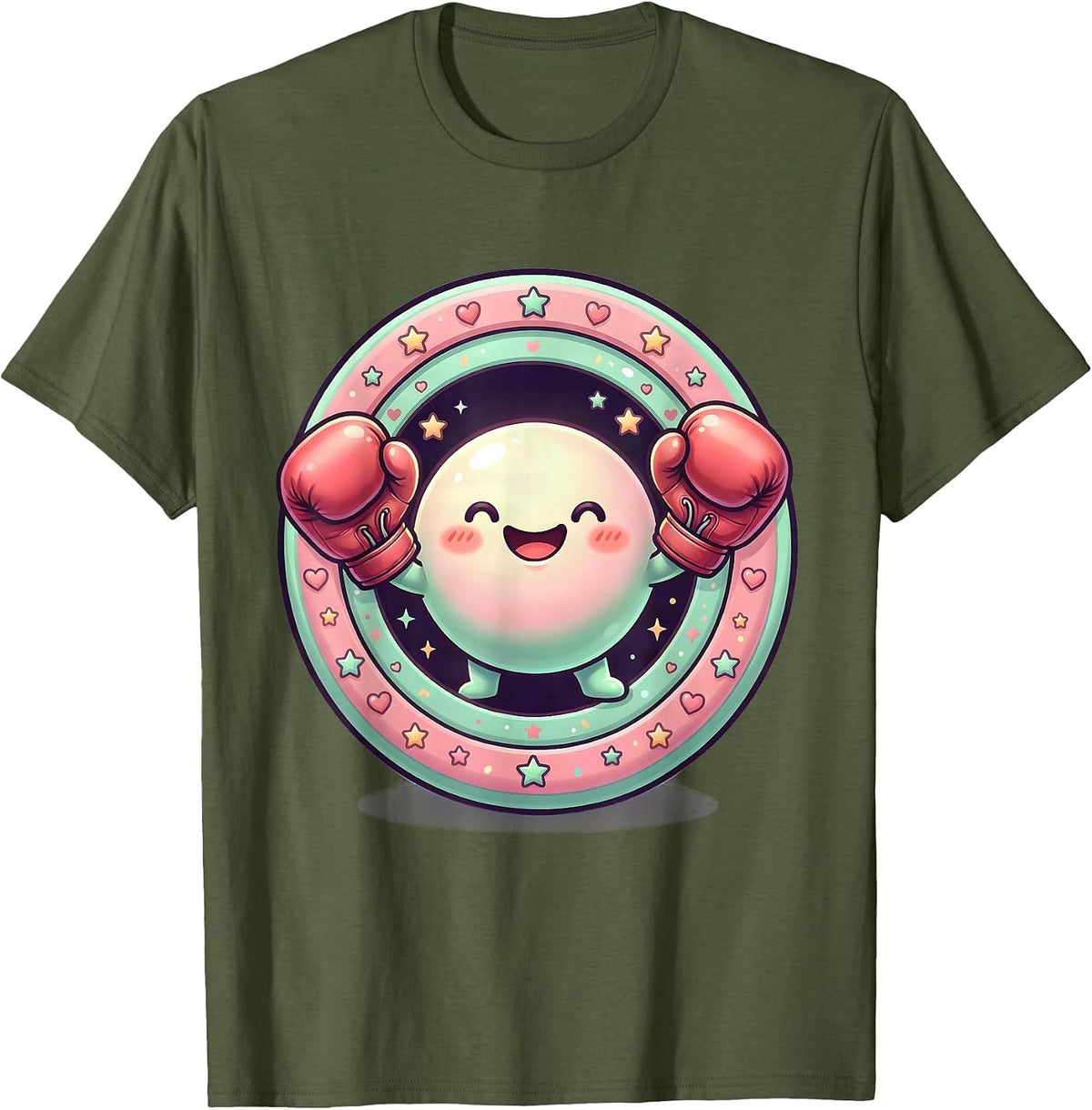 Dot Boy Boxing Gloves Raised Graphic Tee T-Shirt - Olive Green
