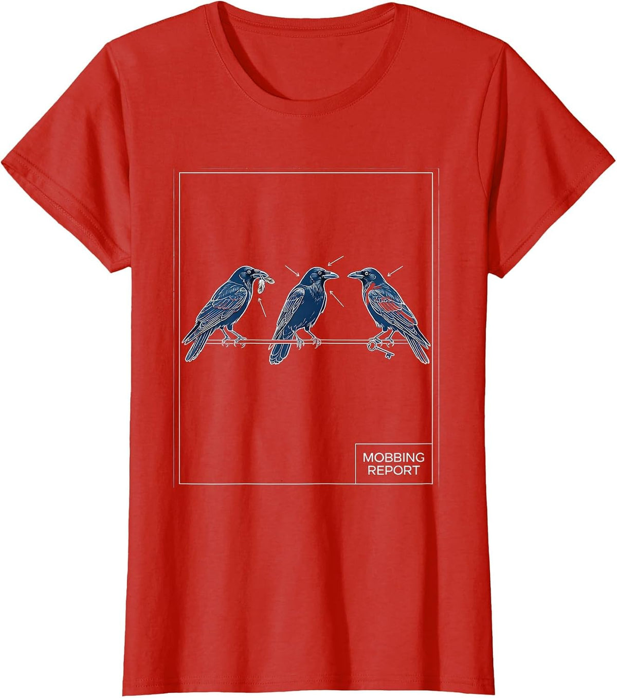 Mobbing Report Technical Blueprint Dark Humor Crow Lover T-Shirt - Red