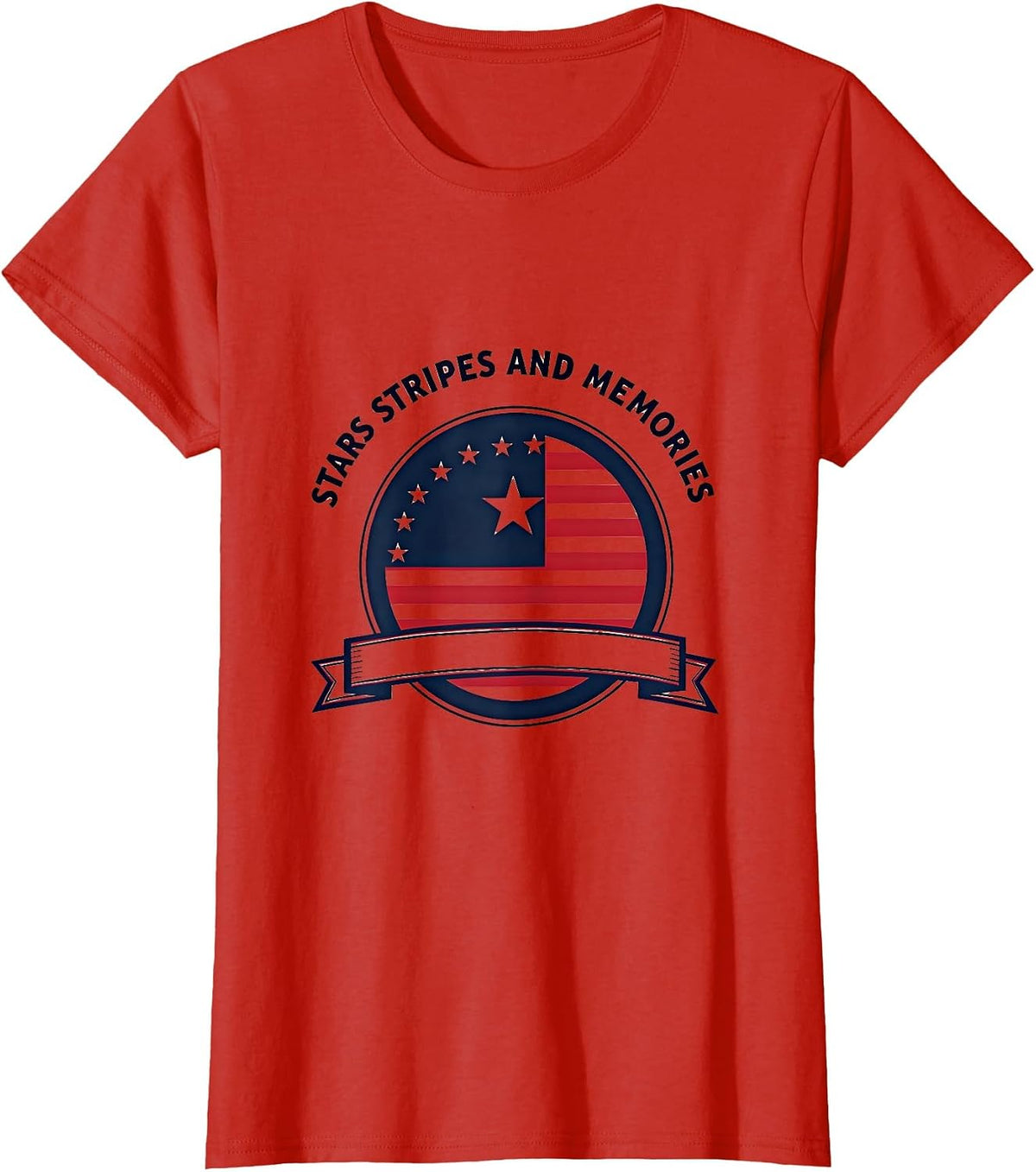 Stars Stripes and Memories Memorial Day Design T-Shirt - Red