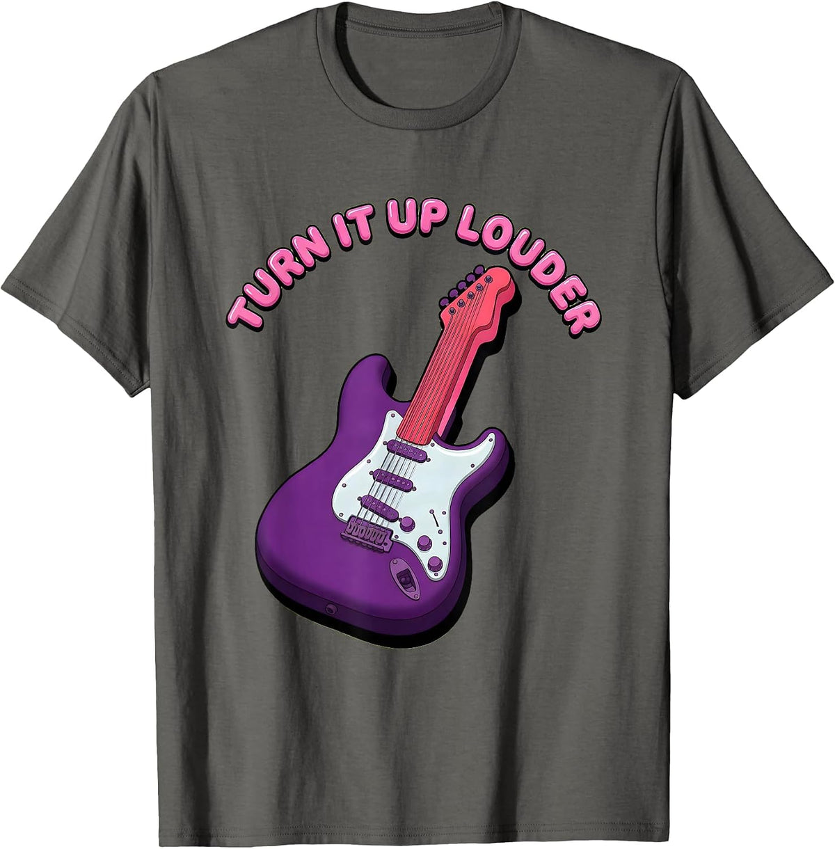 Men's Turn It Up Louder Heavy Metal Rock Design T-Shirt - Asphalt Grey