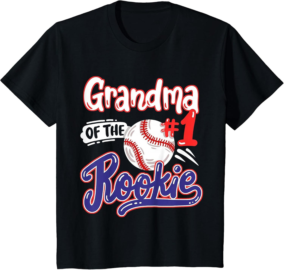 Grandma of Rookie 1st Baseball Birthday Party T-Shirt - Black