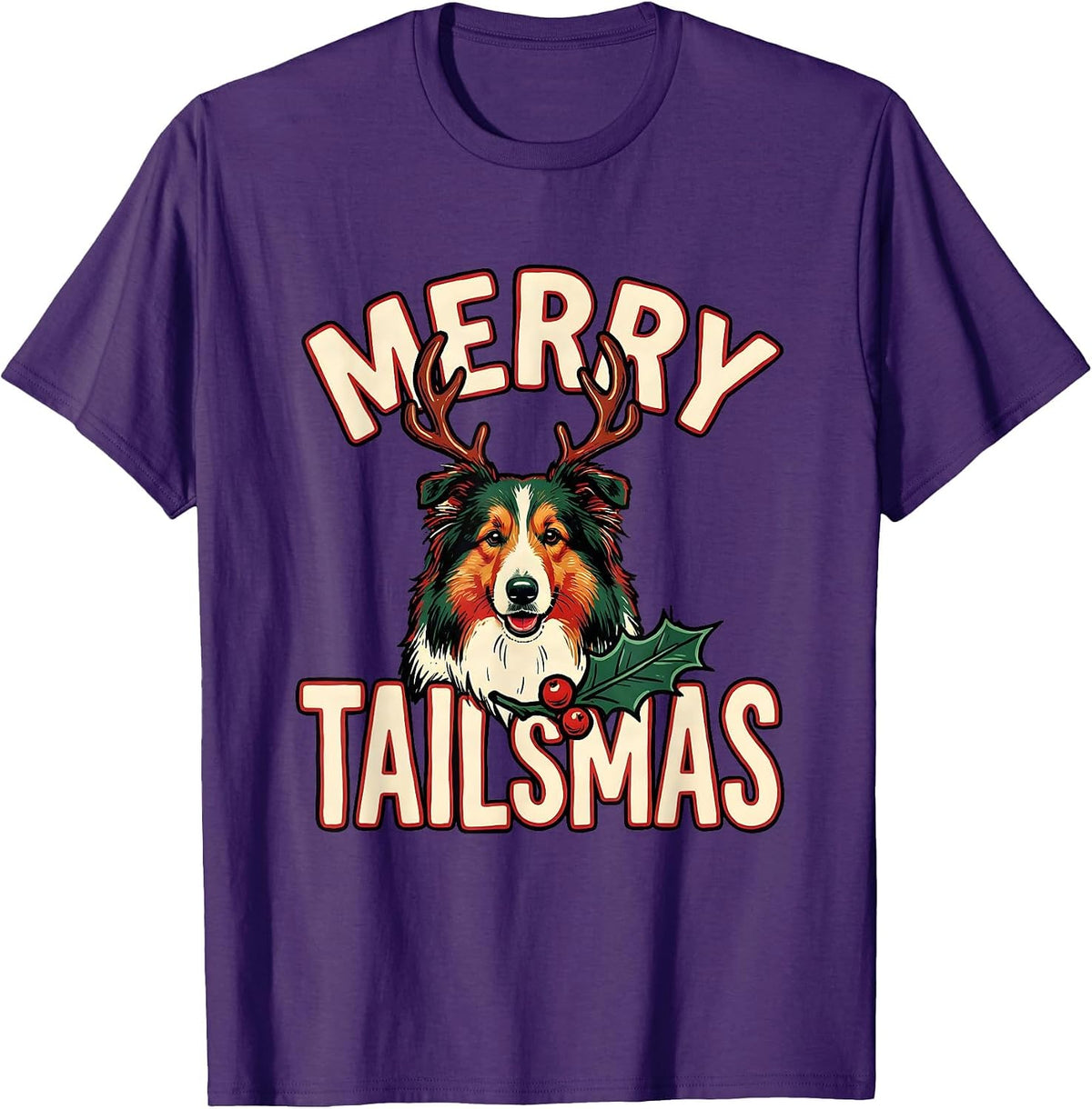 Men's Merry Tailsmas Funny Collie Christmas Dog Lover Gift T-Shirt - Purple