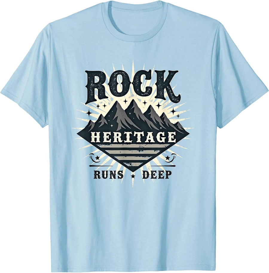 Vintage 1985 Design Rock Heritage Runs Deep T-Shirt - Baby Blue