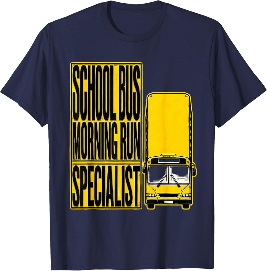 School Bus Morning Run Specialist Funny School Bus Driver T-Shirt - Navy Blue