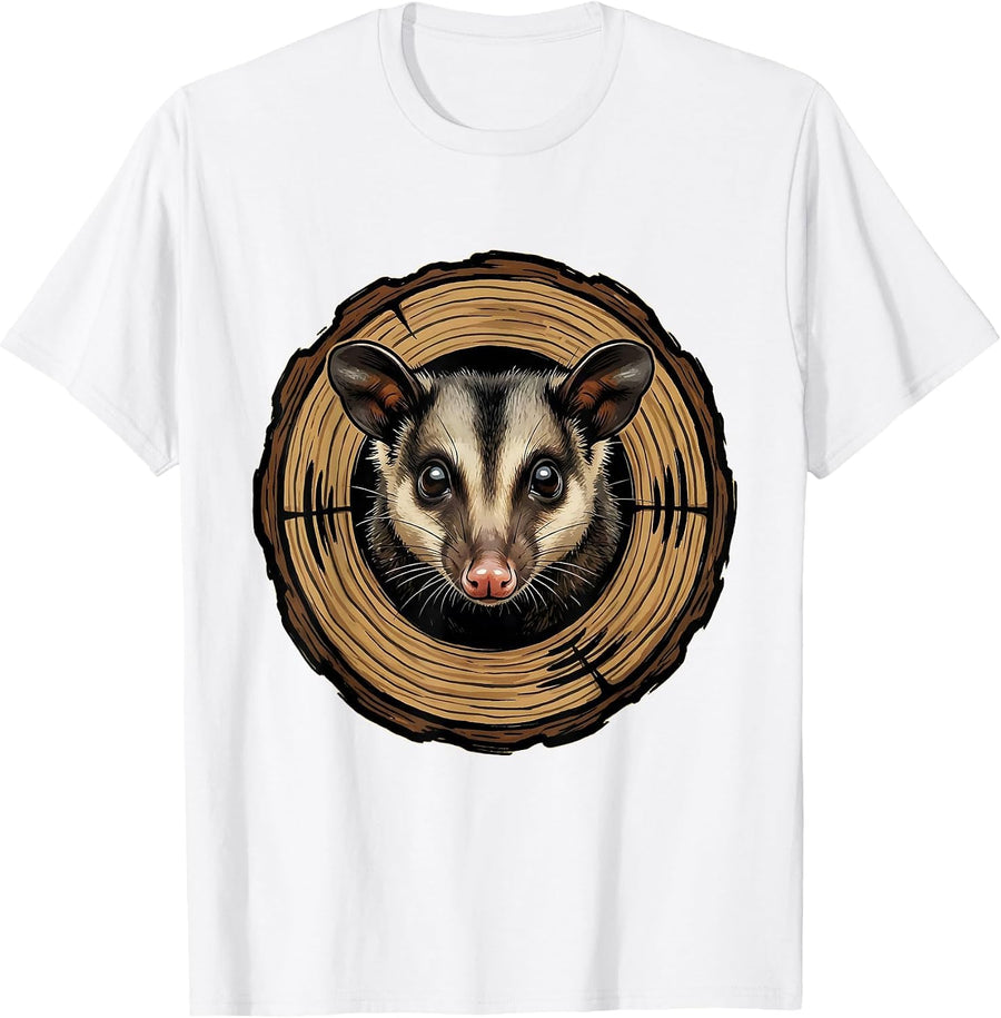 Men's Opossum Peeking Out of a Hollow Log T-Shirt - White