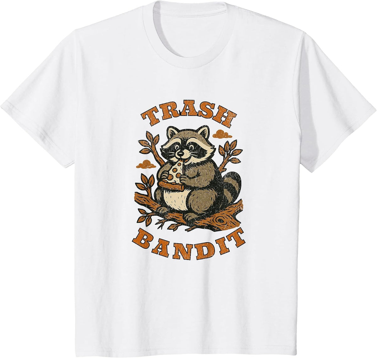 Trash Bandit Funny Raccoon Eating Pizza Cartoon Humor T-Shirt - White