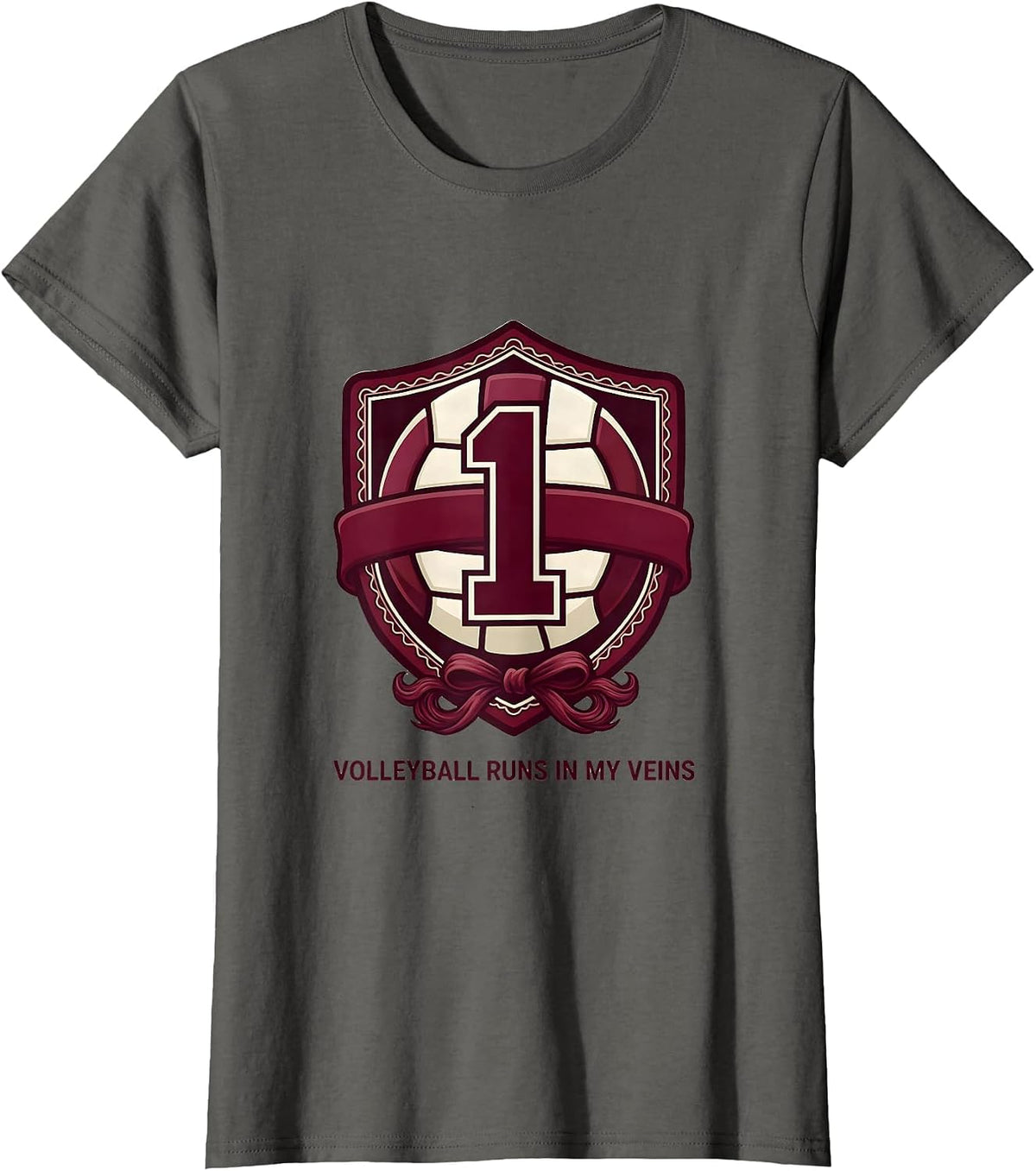 Women's Volleyball Runs In My Veins Sports Design T-Shirt - Asphalt Grey