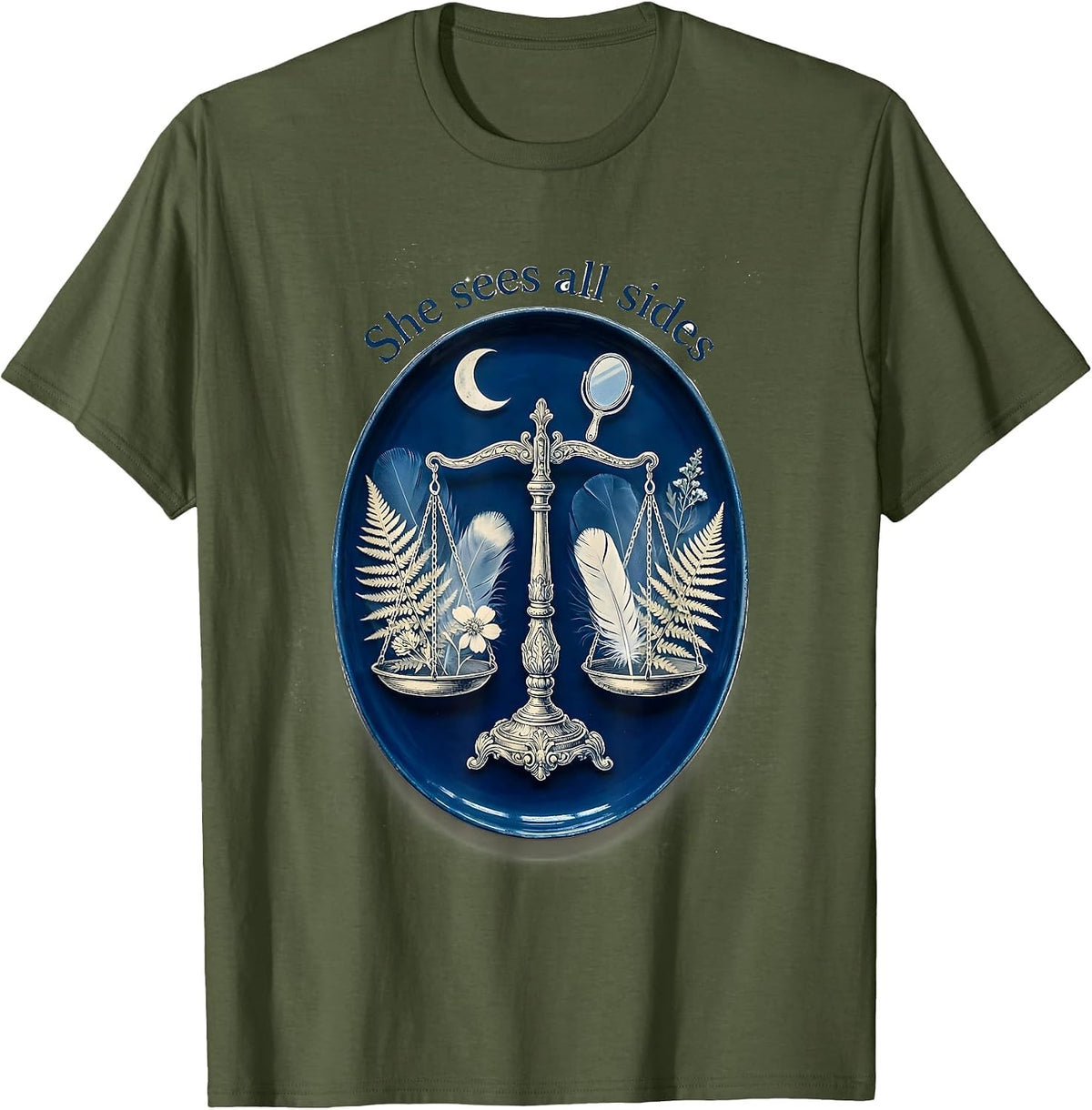 She Sees All Sides Libra Zodiac Design T-Shirt - Olive Green