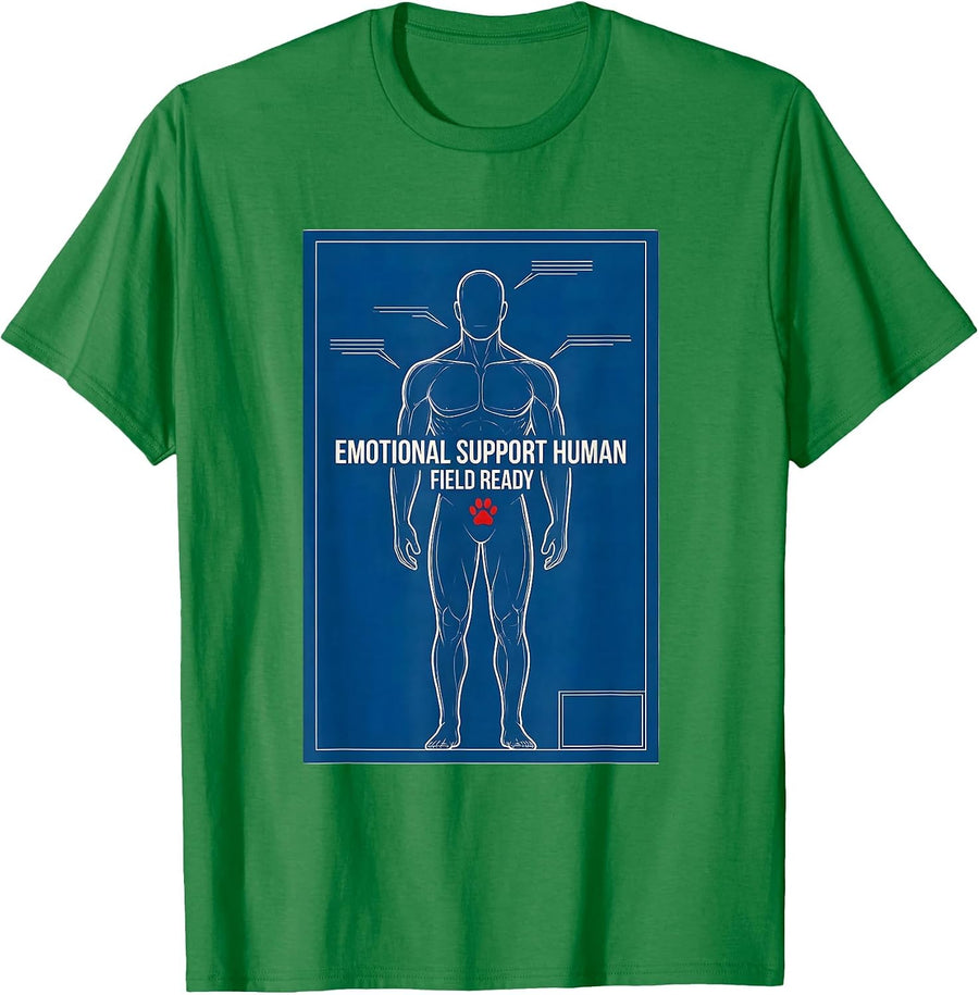 Men's Emotional Support Human Field Ready Technical Blueprint T-Shirt - Kelly Green