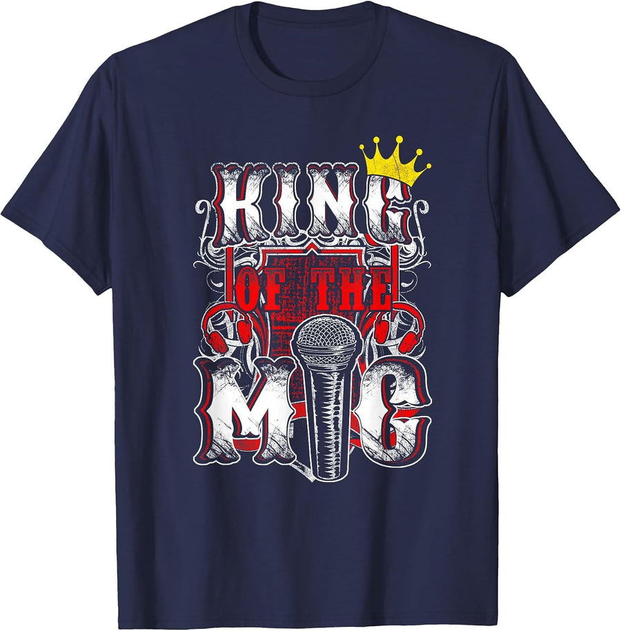 King of The Mic Graphic Tee for Men & Boys in Hip Hop & Rap T-Shirt - Navy Blue