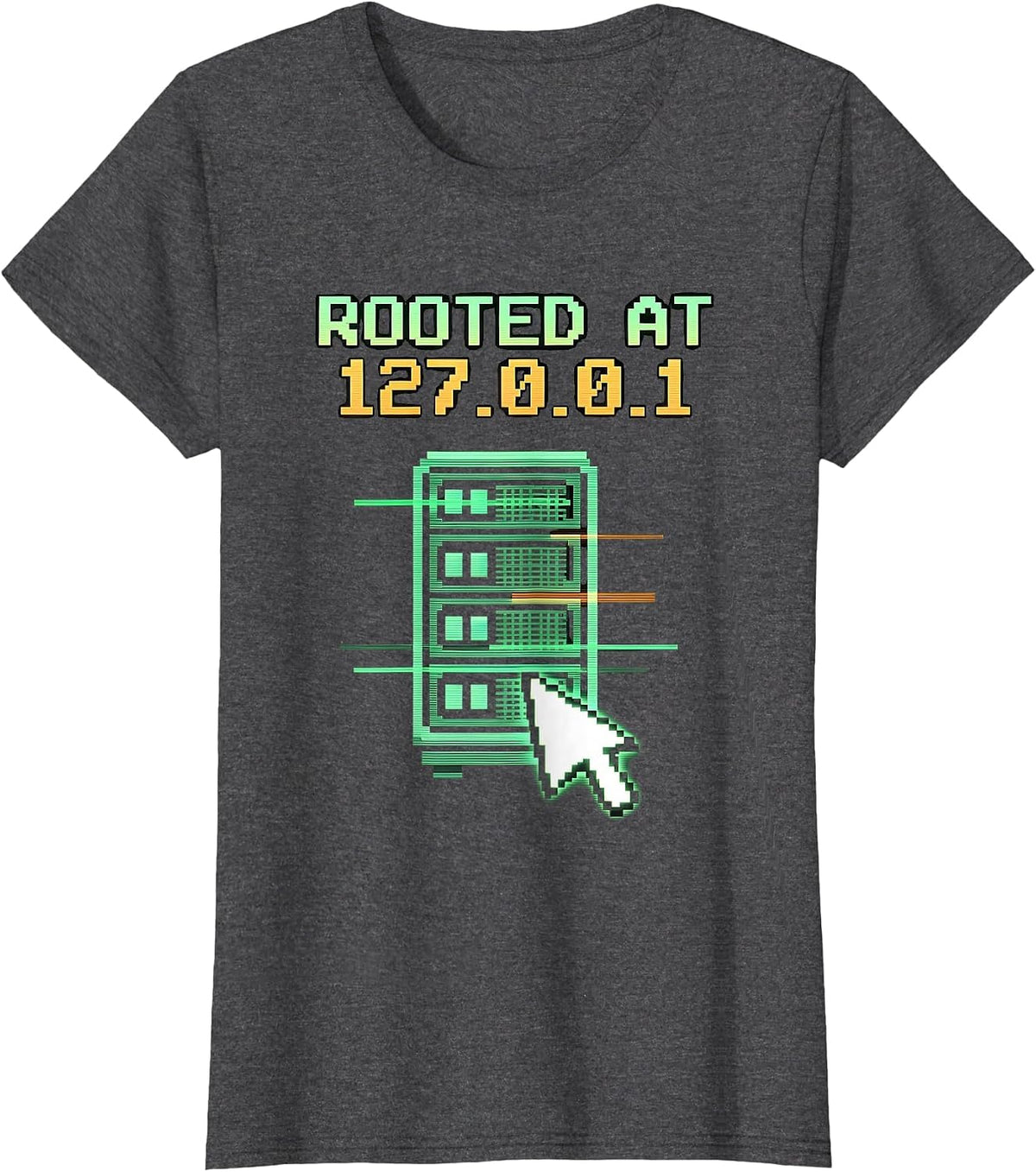 Women's Rooted At 127.0.0.1 Pixel Art Programmer Humor T-Shirt - Dark Heather Grey
