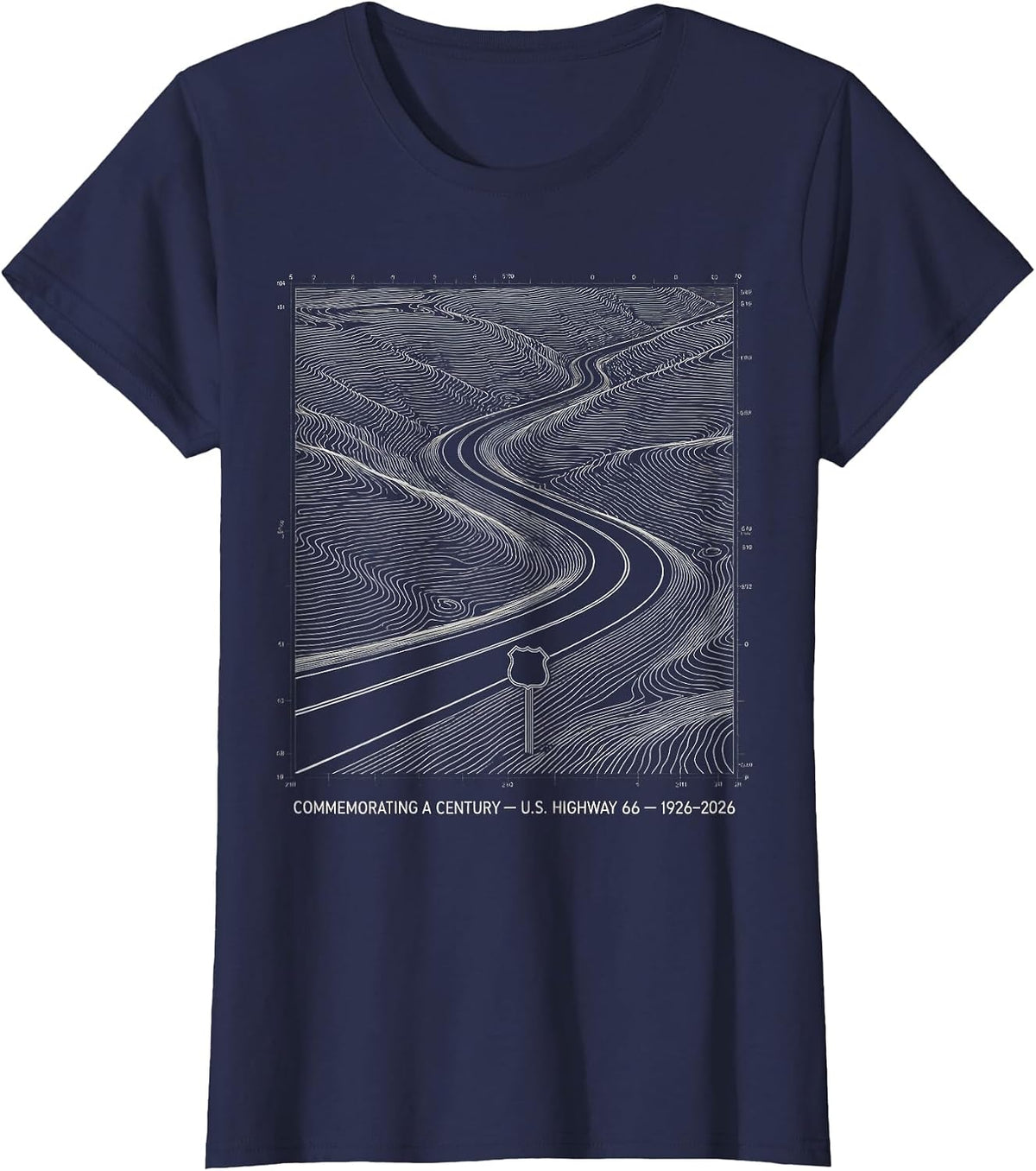 Women's Commemorating A Century — U.S. Highway 66 — 1926-2026 T-Shirt - Navy Blue