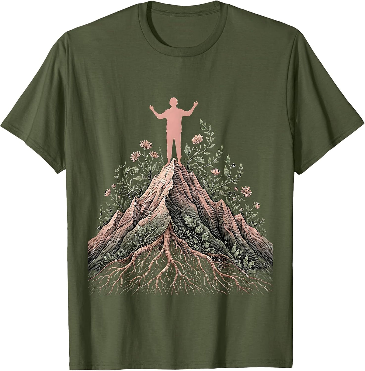 Suicide Prevention Mountain Summit Strength Design T-Shirt - Olive Green