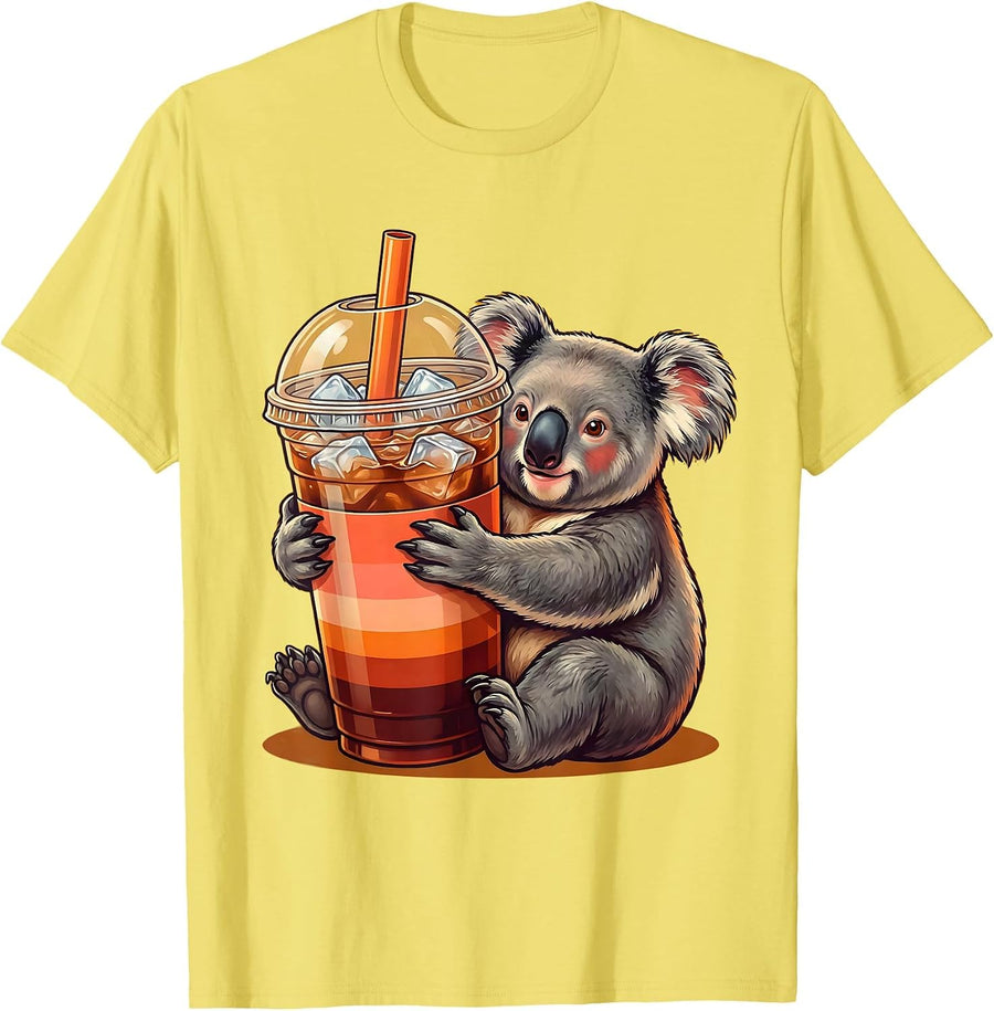 Men's Koala Iced Coffee Lover Funny Graphic Tee T-Shirt - Lemon Yellow