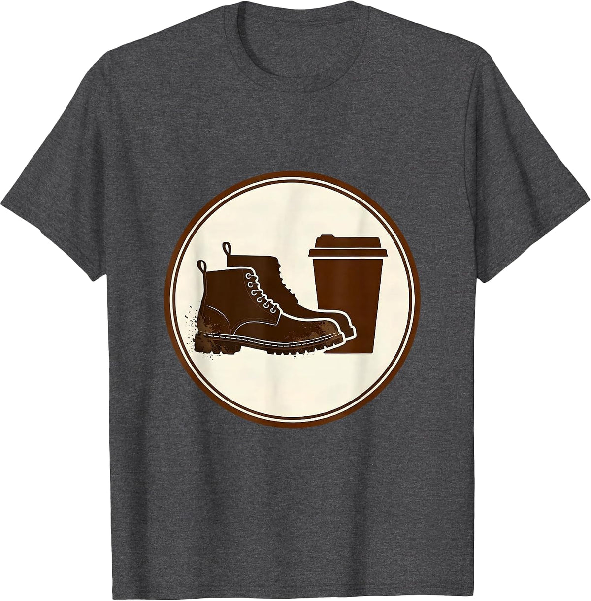 Soccer Dad Muddy Boots and Coffee Illustration T-Shirt - Dark Heather Grey