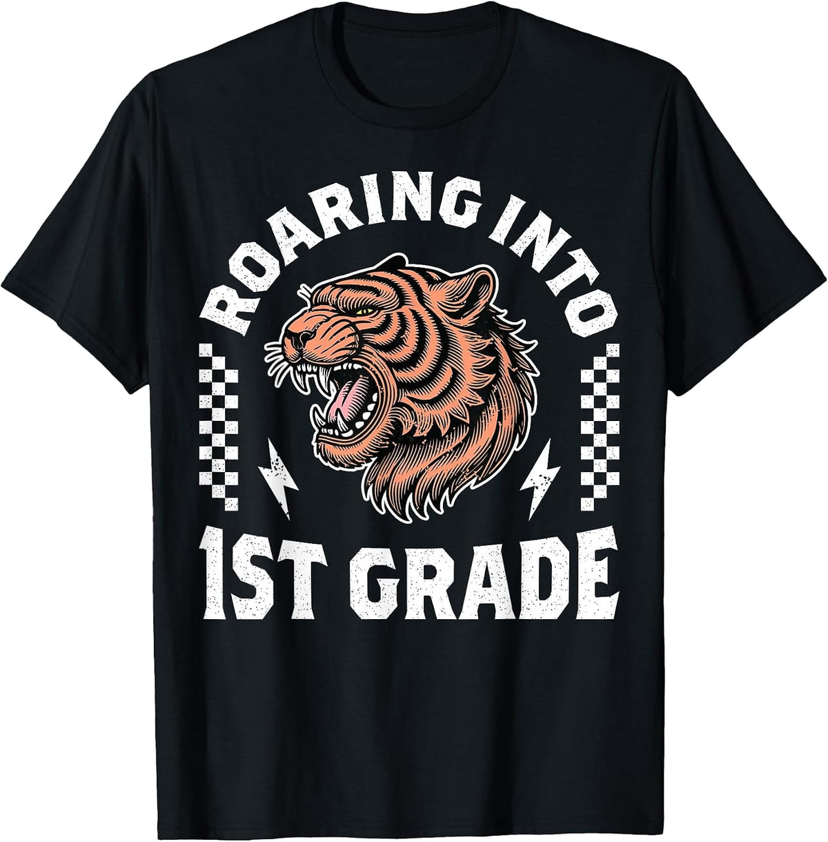 Roaring Into 1st Grade Roaring Tiger Back to School Boy Girl T-Shirt - Black