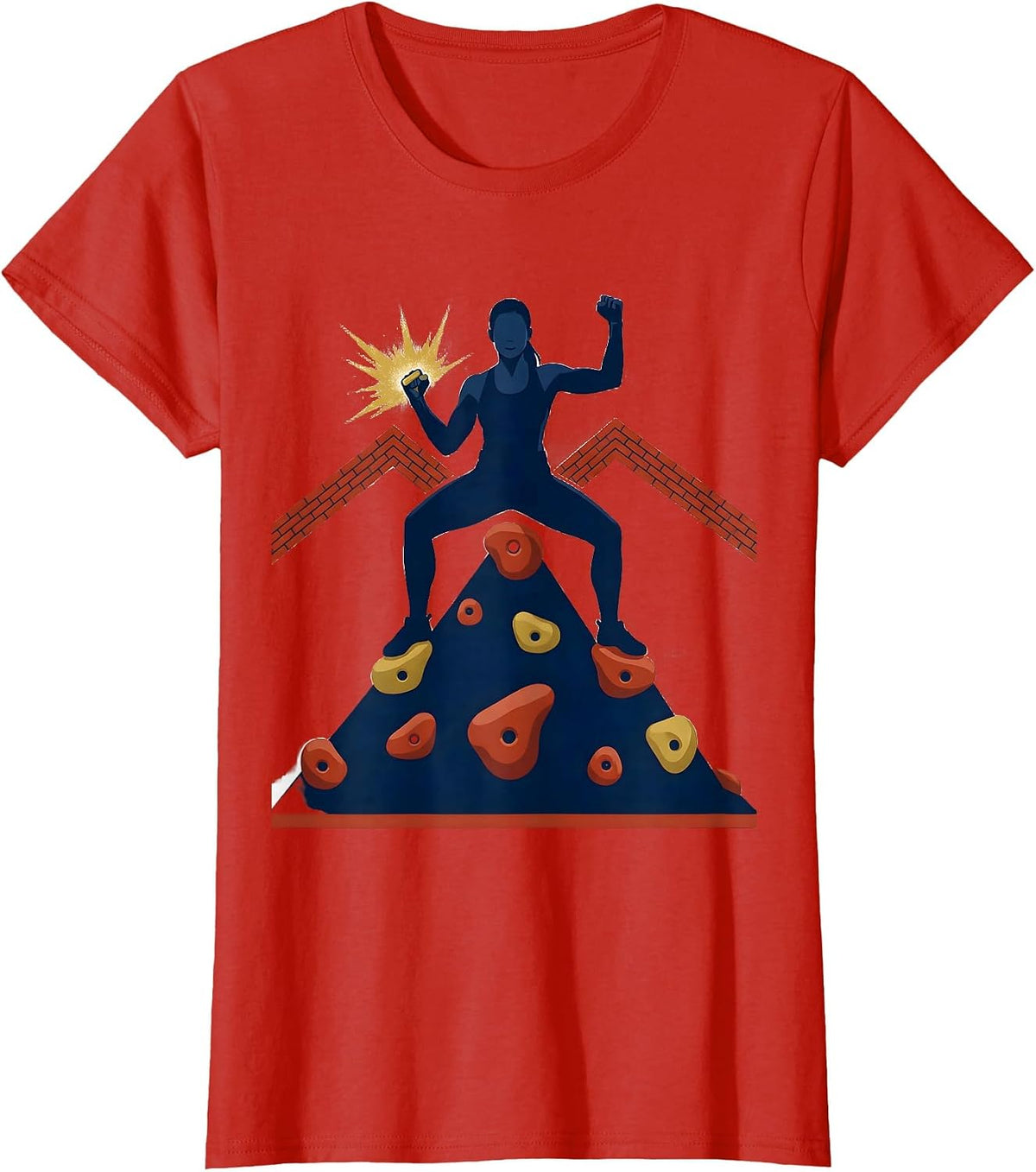 Women's Bouldering Woman Climber Victory Pose Humor T-Shirt - Red