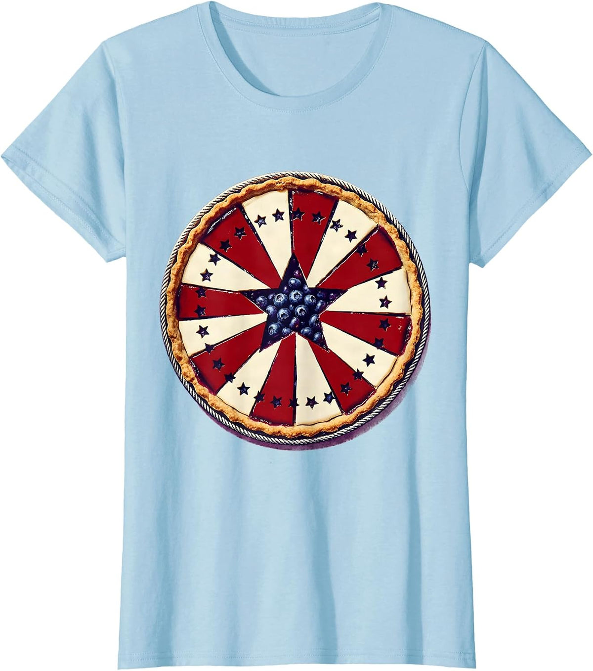 Women's Red White and Blueberry Pie Patriotic Graphic T-Shirt - Baby Blue