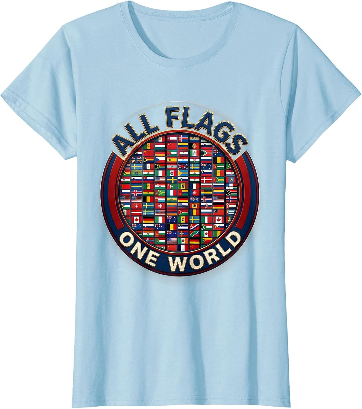 All Flags One World Travel Geography Enthusiast T-Shirt - Baby Blue
