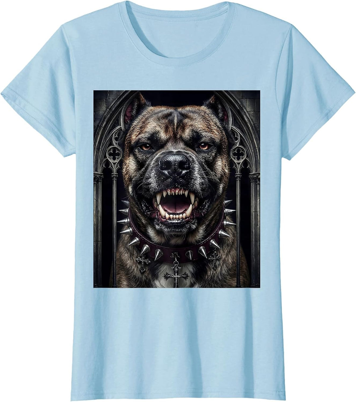 Snarling Punk Dog Studded Collar Graphic T-Shirt - Baby Blue