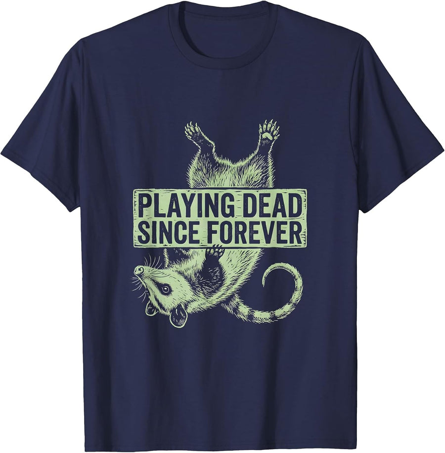 Playing Dead Since Forever Opossum Design T-Shirt - Navy Blue